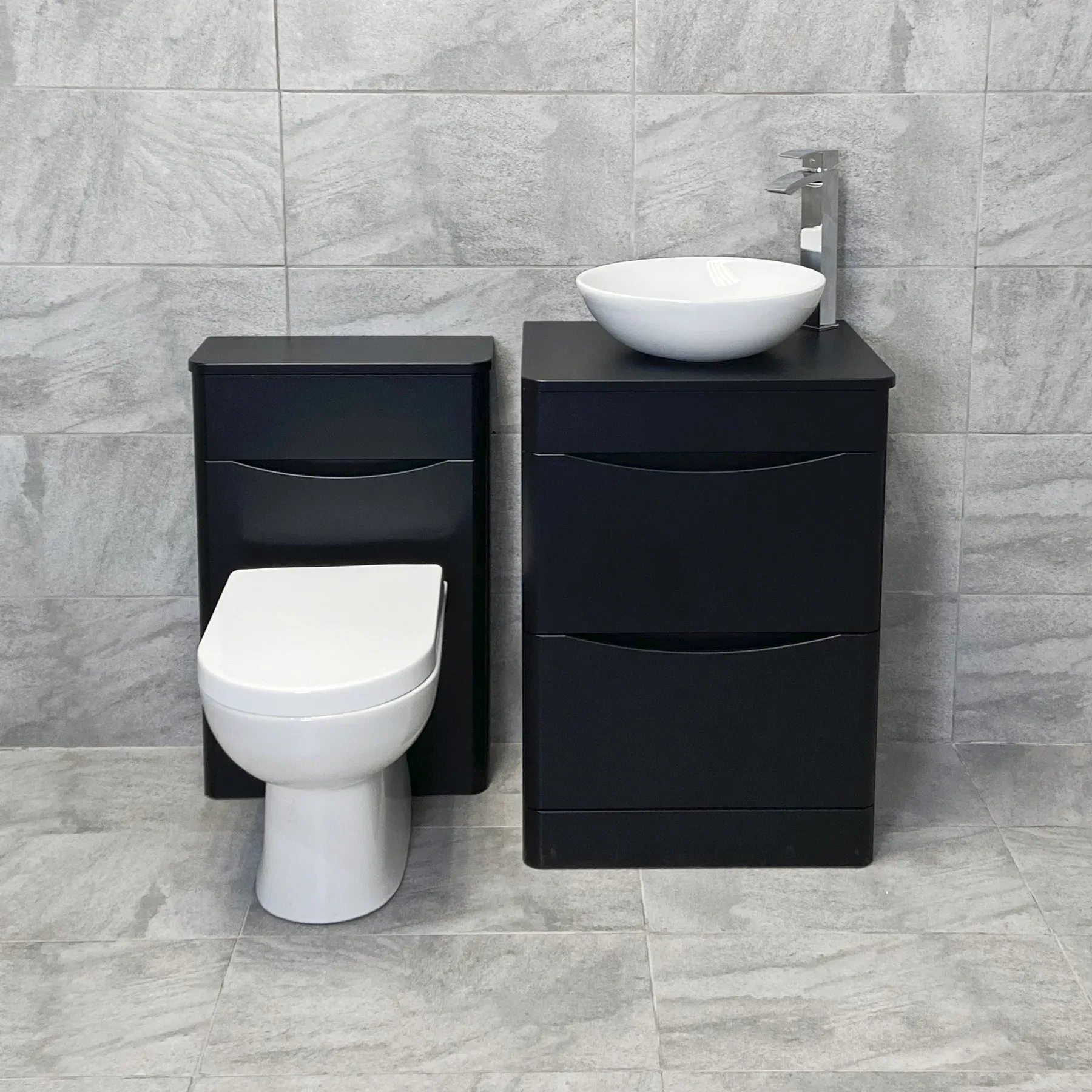 Aegean Satin Black Floorstanding Vanity & WC Set Unit With Wok Basin & Tap 3 Aegean Satin Black Floorstanding Vanity & WC Set Unit With Wok Basin & Tap