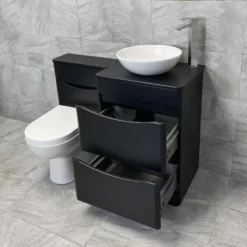 Aegean Satin Black Floorstanding Vanity & WC Set Unit With Wok Basin & Tap 11 Aegean Satin Black Floorstanding Vanity & WC Set Unit With Wok Basin & Tap -Comparethebathroom Shop Moonstone Satin Black Vanity Wok WC Open jpg webp