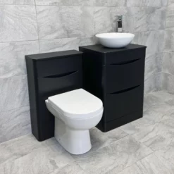 Aegean Satin Black Floorstanding Vanity & WC Set Unit With Wok Basin & Tap 13 Aegean Satin Black Floorstanding Vanity & WC Set Unit With Wok Basin & Tap -Comparethebathroom Shop Moonstone Satin Black Vanity Wok WC Side jpg webp