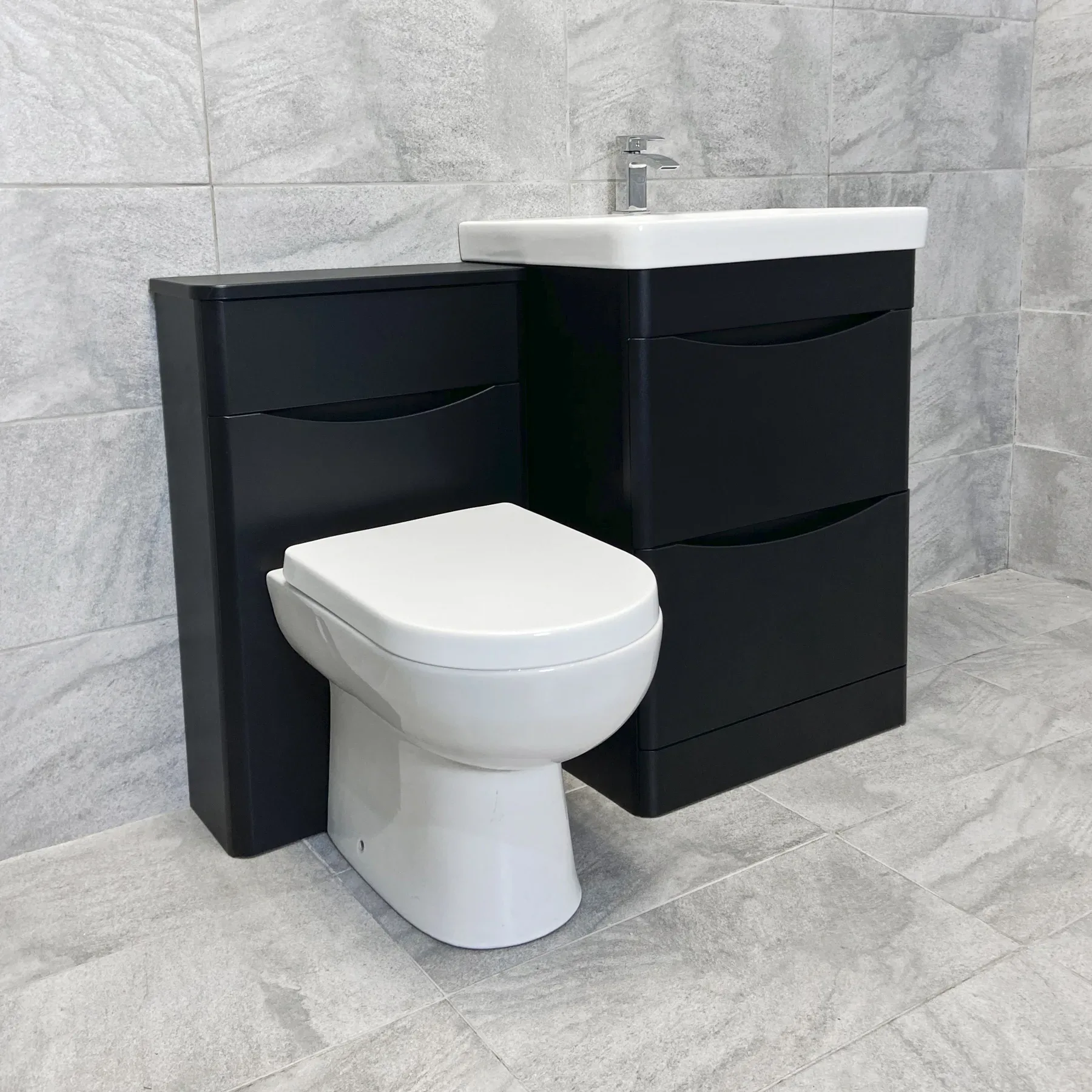 Aegean Satin Black Bathroom Furniture 1100mm Basin Sink Unit + Toilet Suite 4 Aegean Satin Black Bathroom Furniture 1100mm Basin Sink Unit + Toilet Suite - Image 2