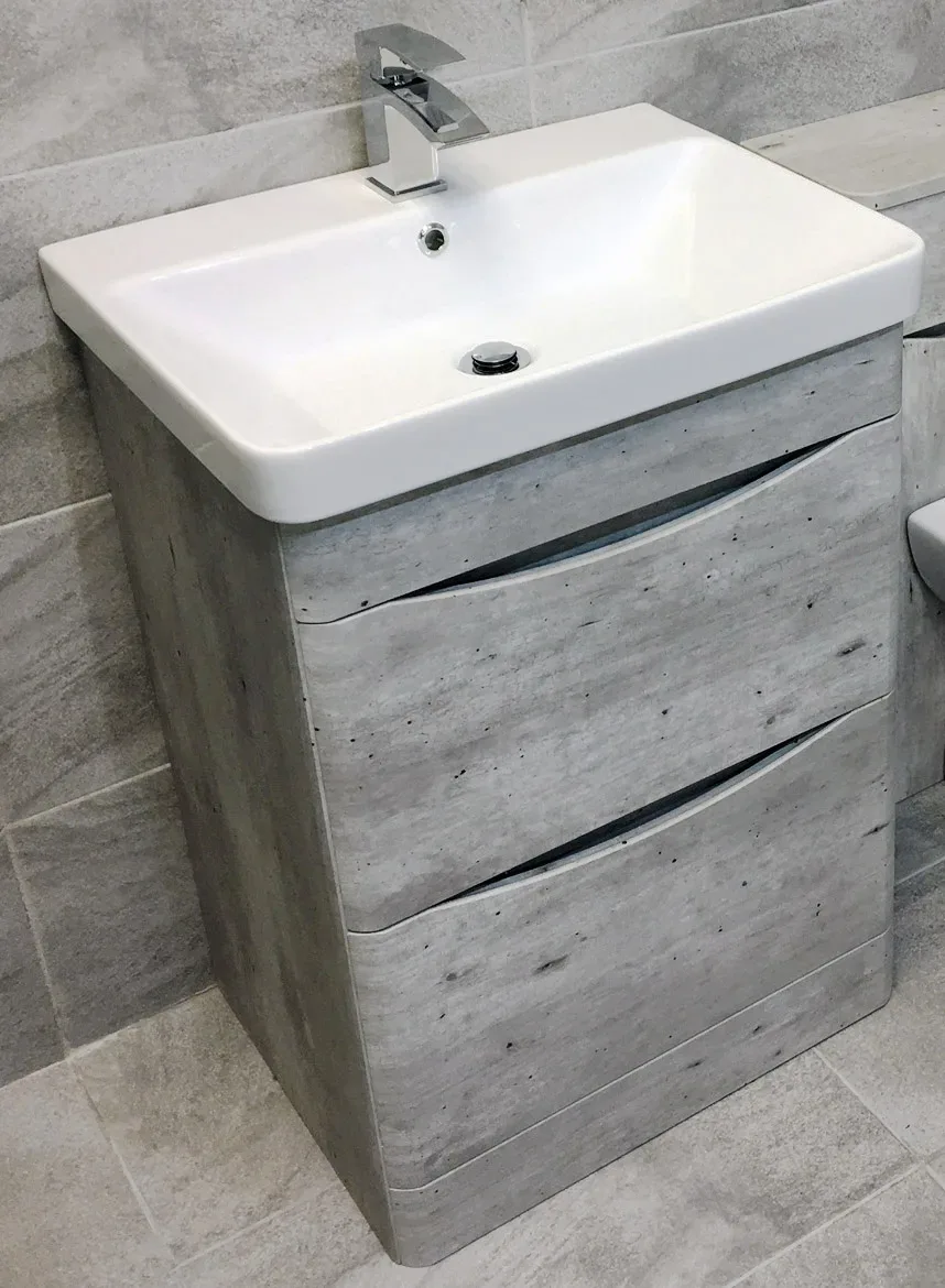 Aegean Bathroom Light Concrete Grey Vanity Unit Furniture 600mm Basin Sink 3 Aegean Bathroom Light Concrete Grey Vanity Unit Furniture 600mm Basin Sink