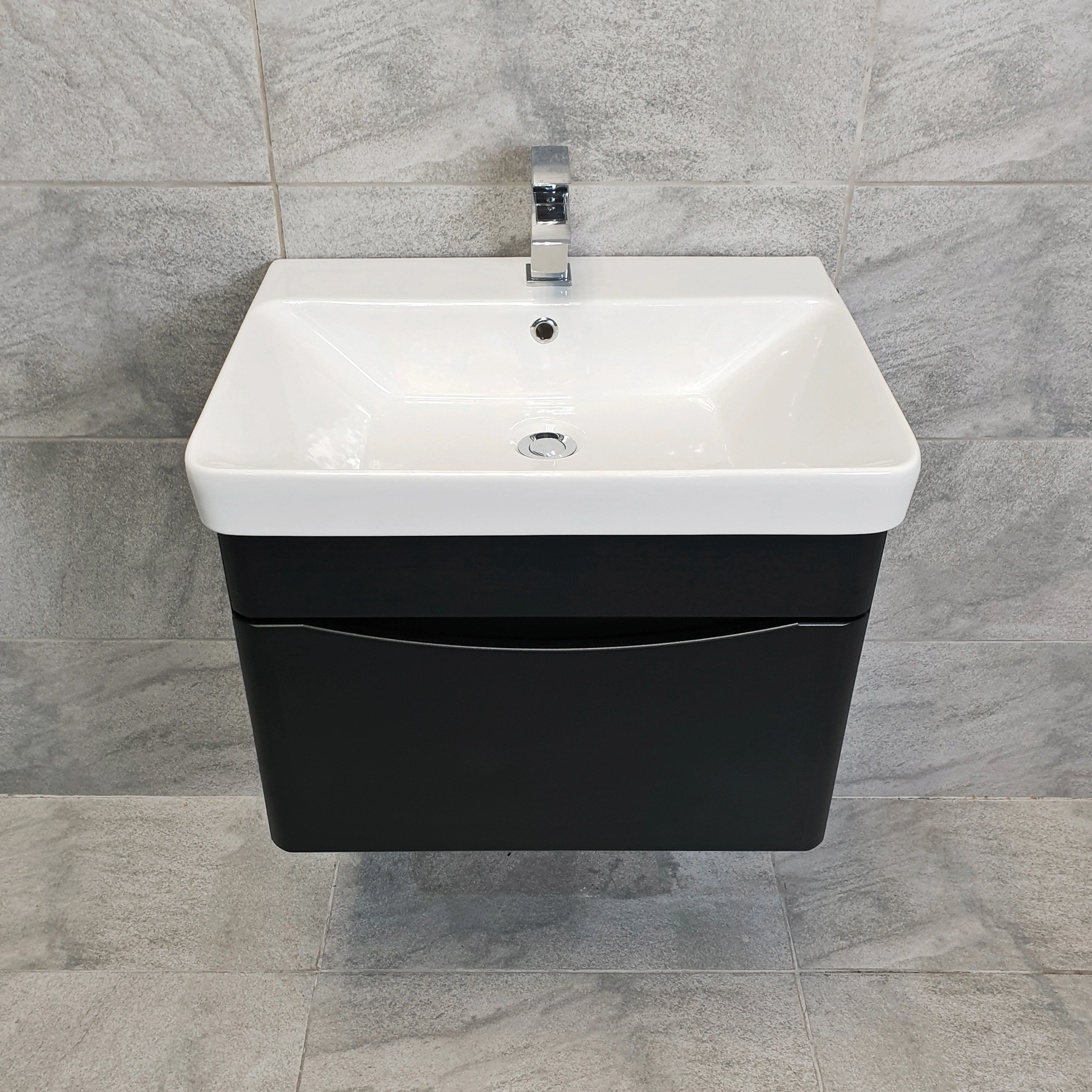 Aegean Wall Hung Vanity Basin Sink Unit With Drawer – Satin Black 8 Aegean Wall Hung Vanity Basin Sink Unit With Drawer – Satin Black - Image 6