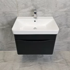Aegean Wall Hung Vanity Basin Sink & Toilet Unit Set Suite Satin Black -Comparethebathroom Shop Moonstone Wall Hung Satin Black Basin