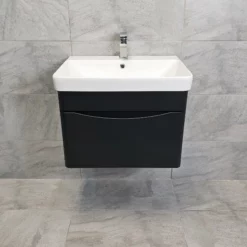 Aegean Wall Hung Vanity Basin Sink & Toilet Unit Set Suite Satin Black -Comparethebathroom Shop Moonstone Wall Hung Satin Black Front