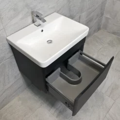 Aegean Wall Hung Vanity Basin Sink & Toilet Unit Set Suite Satin Black -Comparethebathroom Shop Moonstone Wall Hung Satin Black Open