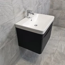 Aegean Wall Hung Vanity Basin Sink Unit With Drawer – Satin Black