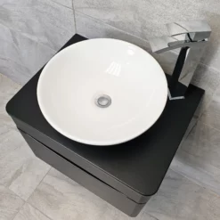 Aegean Satin Black Wall Hung Vanity & WC Set Unit With Wok Basin & Tap -Comparethebathroom Shop Moonstone Wall Hung Satin Black Wok Bowl