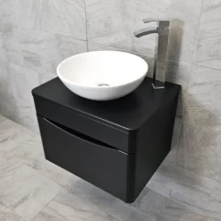 Aegean Satin Black Wall Hung Vanity & WC Set Unit With Wok Basin & Tap -Comparethebathroom Shop Moonstone Wall Hung Satin Black Wok Side