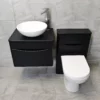 Aegean Satin Black Wall Hung Vanity & WC Set Unit With Wok Basin & Tap 1 Aegean Satin Black Wall Hung Vanity & WC Set Unit With Wok Basin & Tap -Comparethebathroom Shop Moonstone Wall Hung Satin Black Wok WC Front