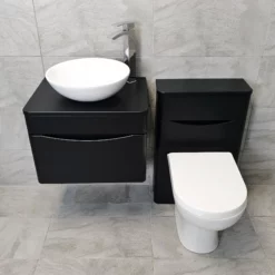 Aegean Satin Black Wall Hung Vanity & WC Set Unit With Wok Basin & Tap