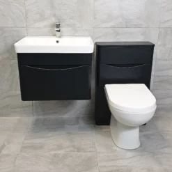 Aegean Wall Hung Vanity Basin Sink & Toilet Unit Set Suite Satin Black