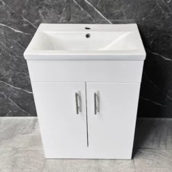 Naomi 600mm Square Vanity Unit + Ceramic Basin Sink Bathroom Storage White Gloss -Comparethebathroom Shop Naomi 600mm Vanity Unit New Basin No Tap Front Sep 23 1