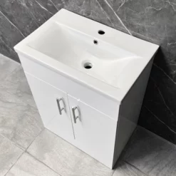 Naomi 600mm Vanity Basin Sink Unit + Short Projection Toilet Bathroom Set White -Comparethebathroom Shop Naomi 600mm Vanity Unit New Basin No Tap Sep 23 1