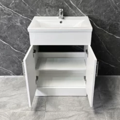 Naomi 600mm Vanity Basin Sink Unit + Short Projection Toilet Bathroom Set White -Comparethebathroom Shop Naomi 600mm Vanity Unit New Basin Open Sep 23 1