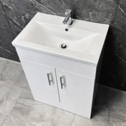 Naomi 600mm Square Vanity Unit + Ceramic Basin Sink Bathroom Storage White Gloss