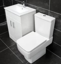 Naomi 600mm Vanity Basin Sink Unit + Short Projection Toilet Bathroom Set White -Comparethebathroom Shop Naomi Bliss Set V1