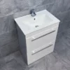 Nicky 600mm Square Vanity Unit & Ceramic Basin Sink Bathroom Drawer White Gloss -Comparethebathroom Shop Nicky 600mm Floorstanding Vanity Sink Unit Bathroom Storage Inc Ceramic Basin 224838422638 jpg webp