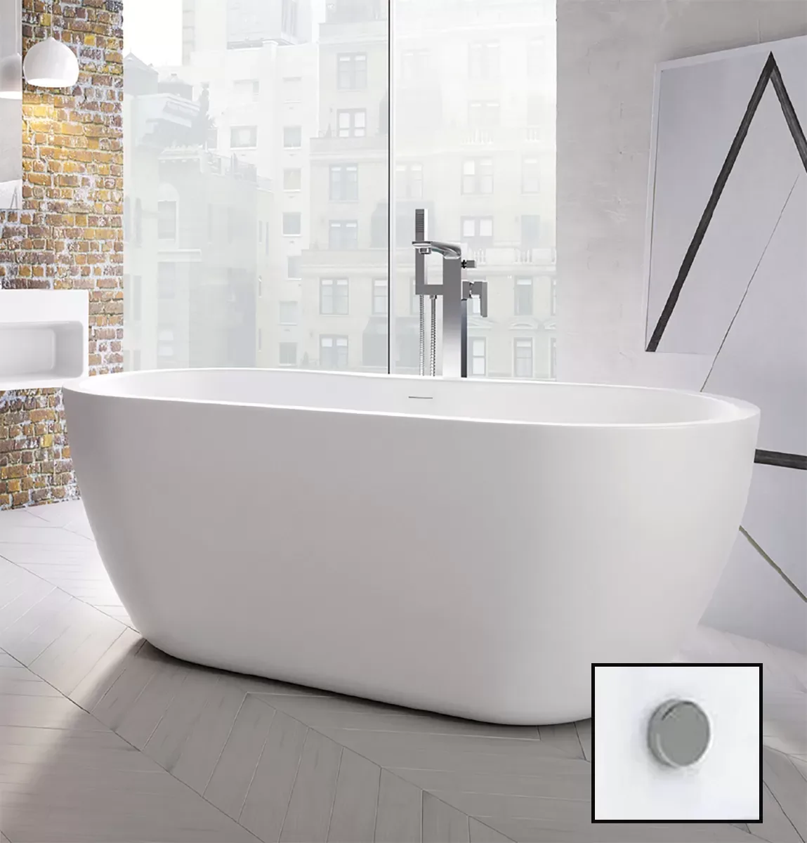 Flo 1555 X 745mm Modern Compact Freestanding White Acrylic Bath 2 Flo 1555 X 745mm Modern Compact Freestanding White Acrylic Bath