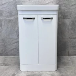 Pacific 500mm Curved Vanity Sink Unit + Ceramic Basin Bathroom Storage White 11 Pacific 500mm Curved Vanity Sink Unit + Ceramic Basin Bathroom Storage White -Comparethebathroom Shop Perla 500 Basin Front jpg webp