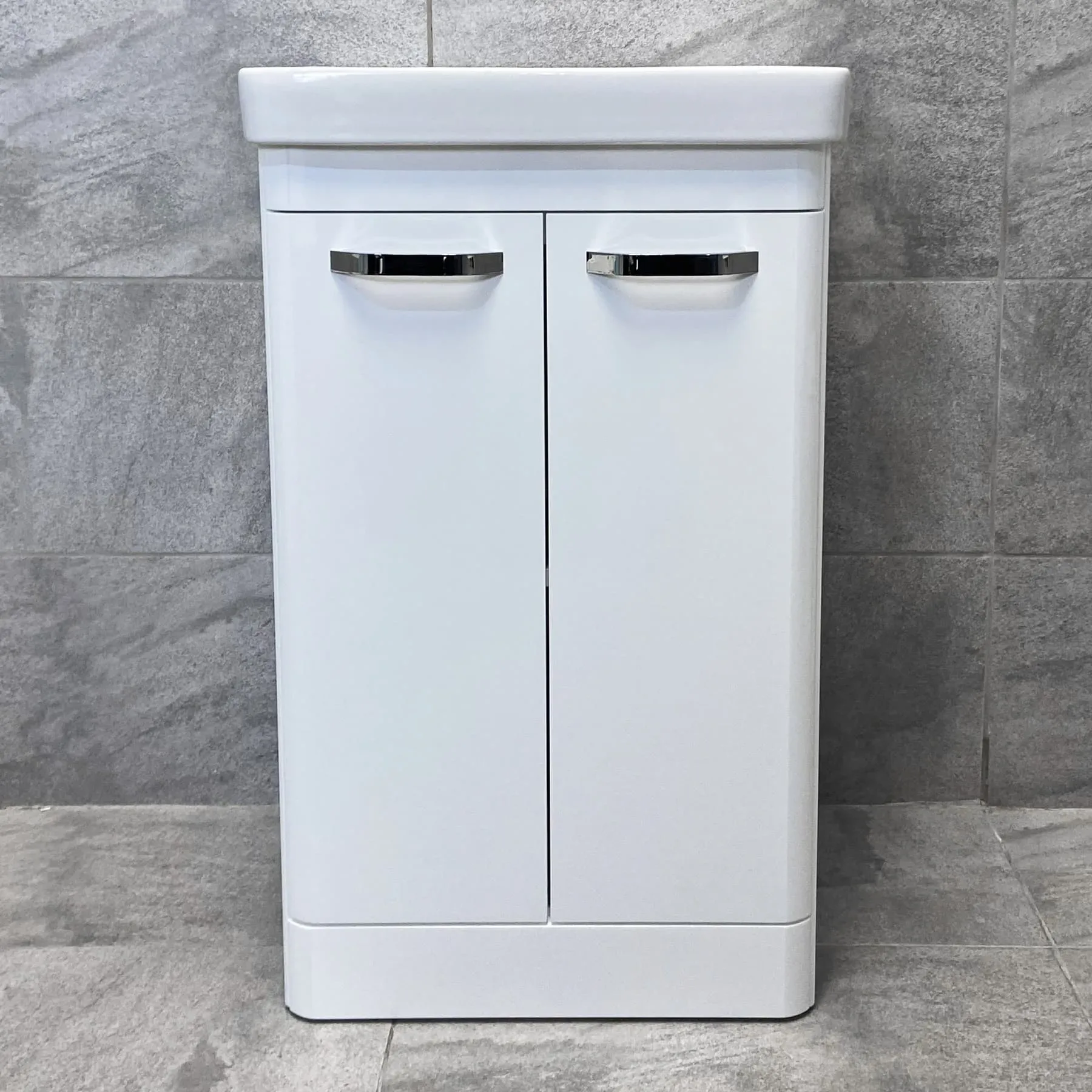 Pacific 500mm Curved Vanity Sink Unit + Ceramic Basin Bathroom Storage White 6 Pacific 500mm Curved Vanity Sink Unit + Ceramic Basin Bathroom Storage White - Image 4