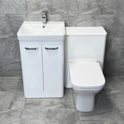 Pacific White Gloss Curved 1000mm Vanity Sink & WC Unit Bathroom Set Ensuite