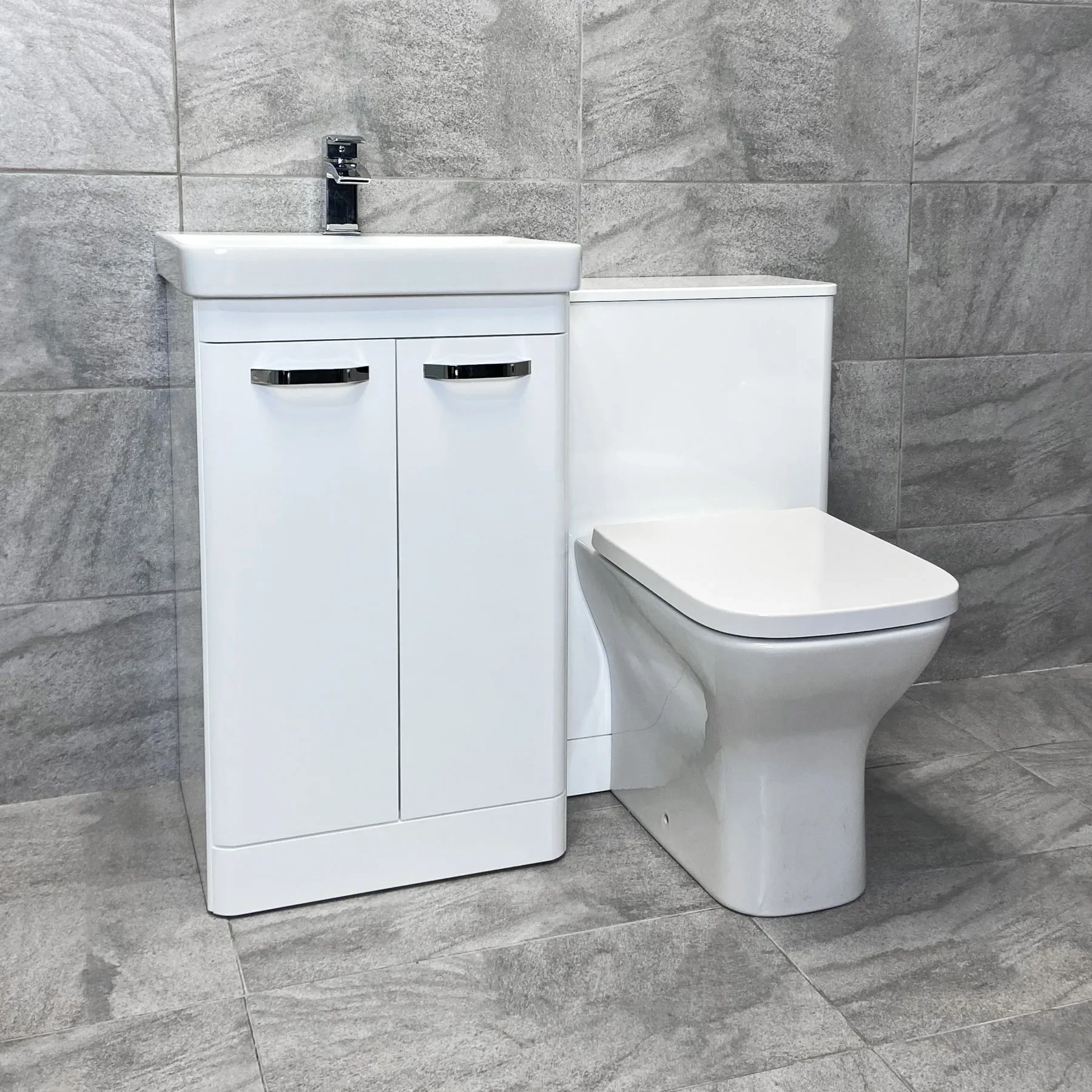 Pacific White Gloss Curved 1000mm Vanity Sink & WC Unit Bathroom Set Ensuite 4 Pacific White Gloss Curved 1000mm Vanity Sink & WC Unit Bathroom Set Ensuite - Image 2