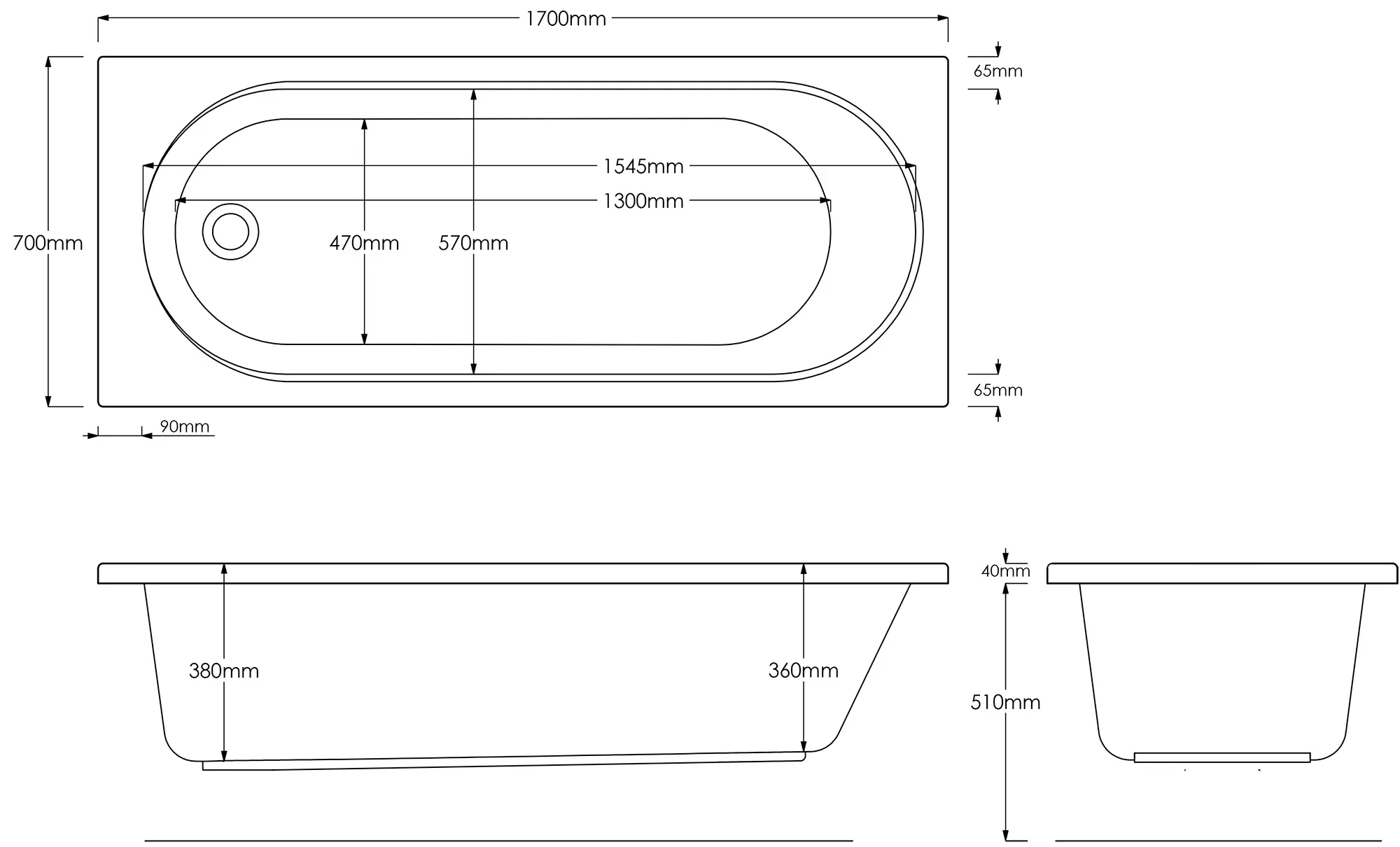 Trojan Porto Acrylic Bath 1700 X 700mm Made In The UK / Modern Style 4 Trojan Porto Acrylic Bath 1700 X 700mm Made In The UK / Modern Style - Image 2