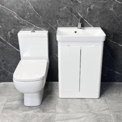 RAK Series 600 Toilet + Ross 550mm Vanity Unit Bathroom Suite White / Anthracite -Comparethebathroom Shop Rio Ross 550 White Vanity Series 600 Toilet Front