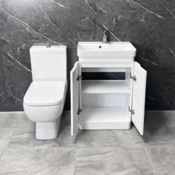 RAK Series 600 Toilet + Ross 550mm Vanity Unit Bathroom Suite White / Anthracite -Comparethebathroom Shop Rio Ross 550 White Vanity Series 600 Toilet Open