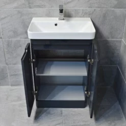 Ross Curved Vanity Basin Sink Unit – Anthracite – 550mm + 700mm With Tap Option -Comparethebathroom Shop Rio Ross 550 anthracite doors jpg webp
