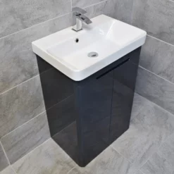 Comparethebathroom Shop 7 Ross Curved Vanity Basin Sink Unit – Anthracite – 550mm + 700mm With Tap Option