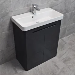 Ross Curved Vanity Basin Sink Unit – Anthracite – 550mm + 700mm With Tap Option -Comparethebathroom Shop Rio Ross Anthracite 700 side jpg webp
