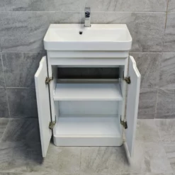 Ross Curved Vanity Basin Sink Unit – Gloss White – 550mm + 700mm With Tap Option -Comparethebathroom Shop Rio Ross White 550 doors jpg webp