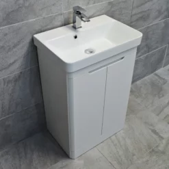 Ross Curved Vanity Basin Sink Unit – Gloss White – 550mm + 700mm With Tap Option -Comparethebathroom Shop Rio Ross White 550 side jpg webp 1