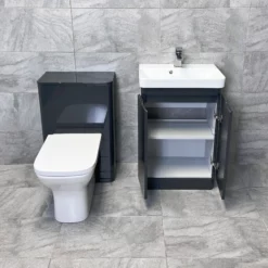 Ross Anthracite Grey Or White Gloss 550mm Vanity Sink Unit & WC Unit Ensuite Set 11 Ross Anthracite Grey Or White Gloss 550mm Vanity Sink Unit & WC Unit Ensuite Set -Comparethebathroom Shop Ross 500mm Anthracite Vanity WC Set Open jpg webp