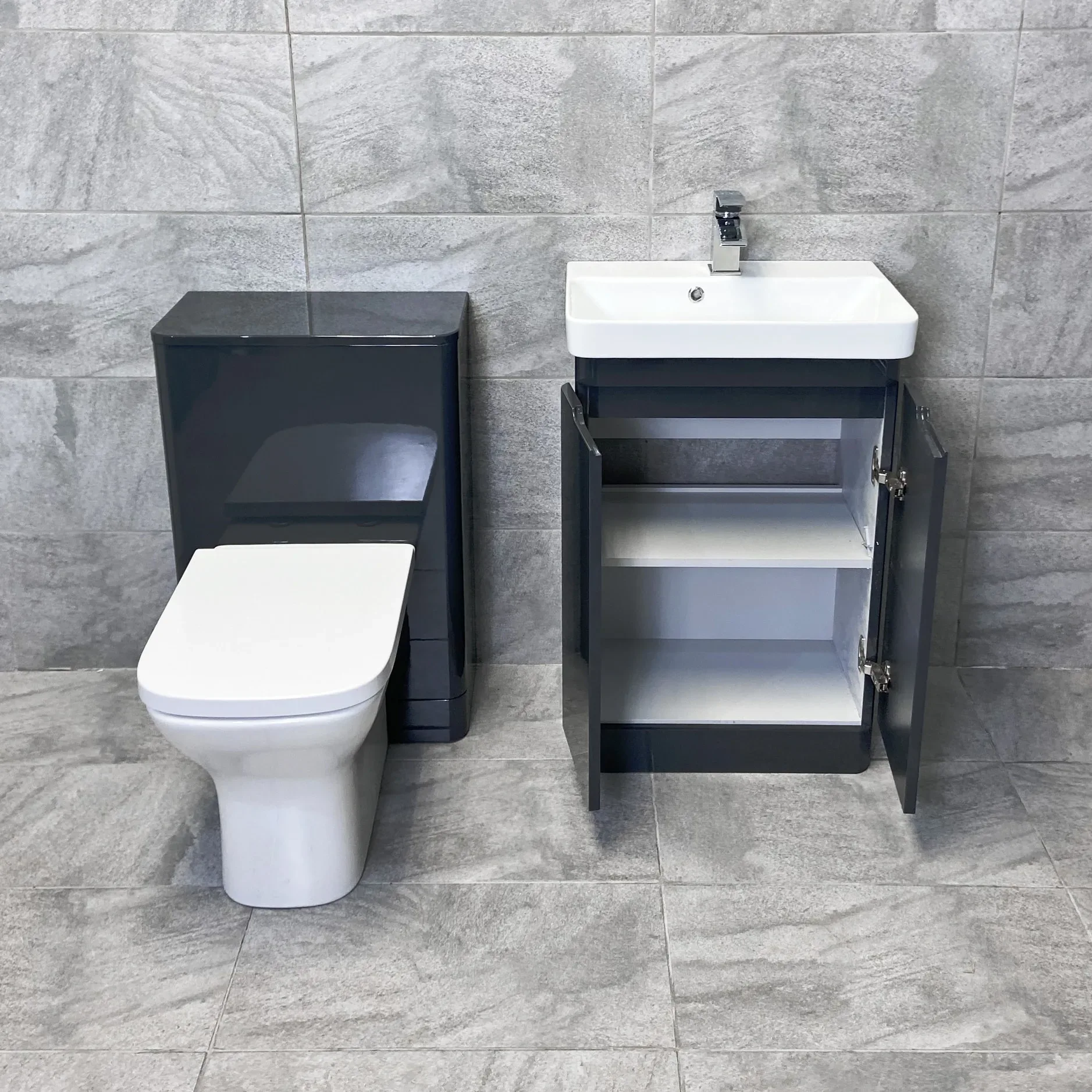 Ross Anthracite Grey Or White Gloss 550mm Vanity Sink Unit & WC Unit Ensuite Set 5 Ross Anthracite Grey Or White Gloss 550mm Vanity Sink Unit & WC Unit Ensuite Set - Image 3