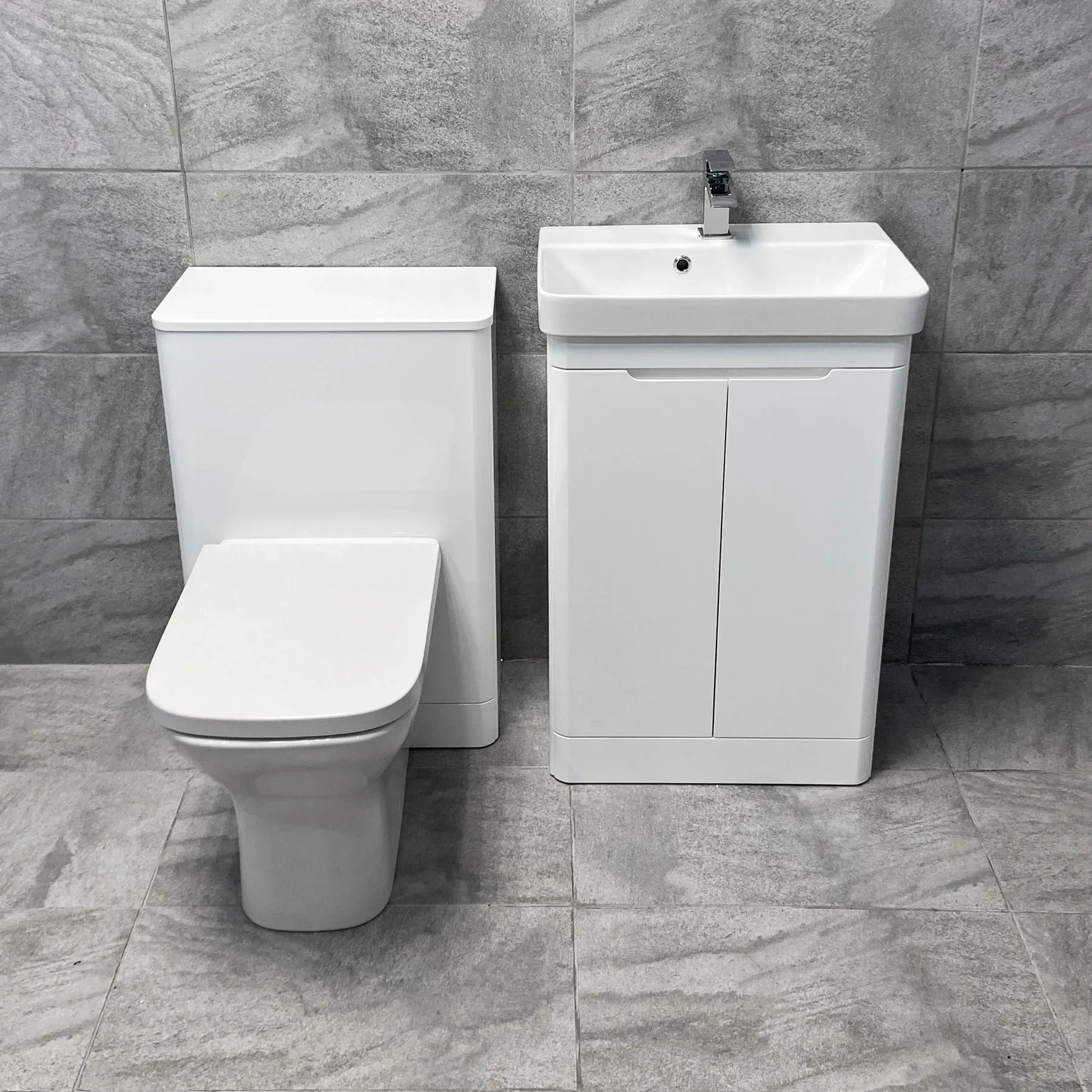 Ross Anthracite Grey Or White Gloss 550mm Vanity Sink Unit & WC Unit Ensuite Set 3 Ross Anthracite Grey Or White Gloss 550mm Vanity Sink Unit & WC Unit Ensuite Set