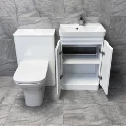 Ross Anthracite Grey Or White Gloss 550mm Vanity Sink Unit & WC Unit Ensuite Set 14 Ross Anthracite Grey Or White Gloss 550mm Vanity Sink Unit & WC Unit Ensuite Set -Comparethebathroom Shop Ross 500mm White Vanity WC Set Open jpg webp