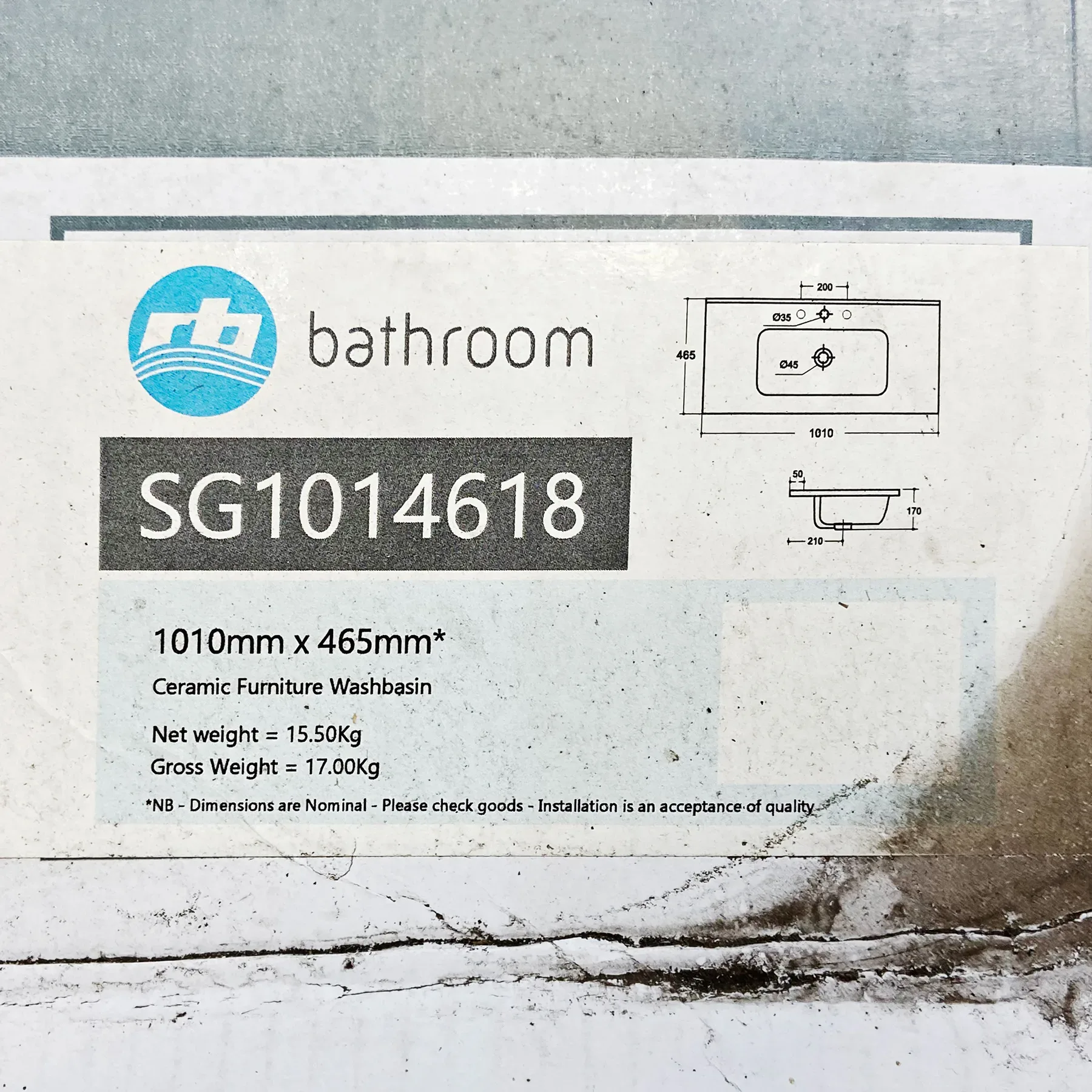 Ceramic Bathroom Sink Vanity Basin – 1010mm X 465mm – Rectangular 4 Ceramic Bathroom Sink Vanity Basin – 1010mm X 465mm – Rectangular - Image 2