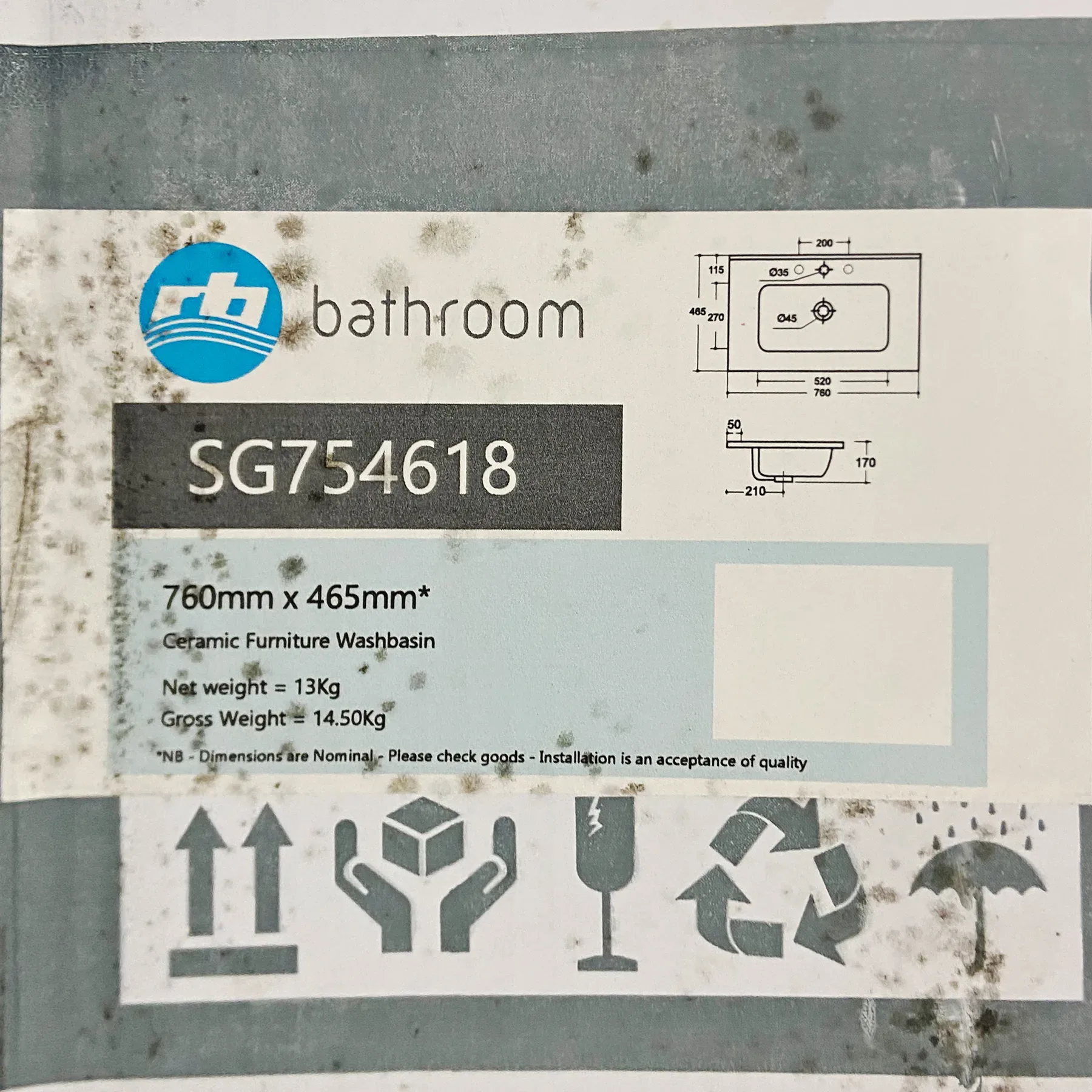 740mm X 465mm Ceramic Bathroom Sink Vanity Basin Rectangular 4 740mm X 465mm Ceramic Bathroom Sink Vanity Basin Rectangular - Image 2