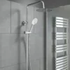 Round Exposed Thermostatic Valve With Rigid Riser, Overhead Shower & Hand Set -Comparethebathroom Shop SHW004 Round exposed dual head shower set lifestyle jpg webp