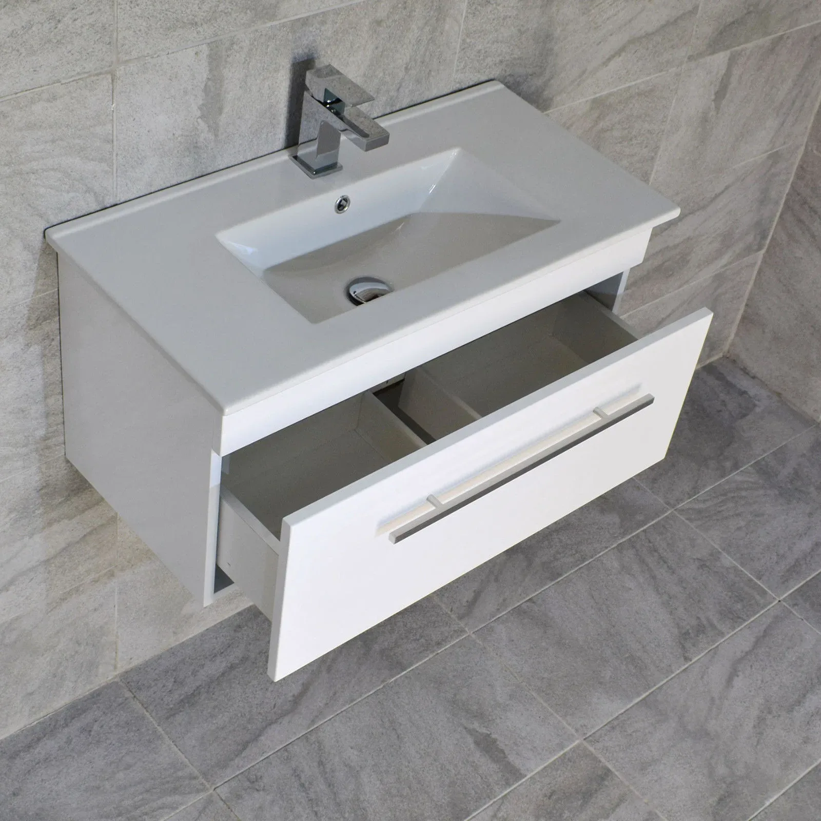 Sulu Wall Hung Vanity Unit With 800mm Ceramic Basin Sink 1 Drawer White 3 Sulu Wall Hung Vanity Unit With 800mm Ceramic Basin Sink 1 Drawer White