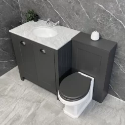 Comparethebathroom Shop 17 Salisbury Traditional 1300mm Dark Grey Vanity Set Inc Toilet & Marble Worktop