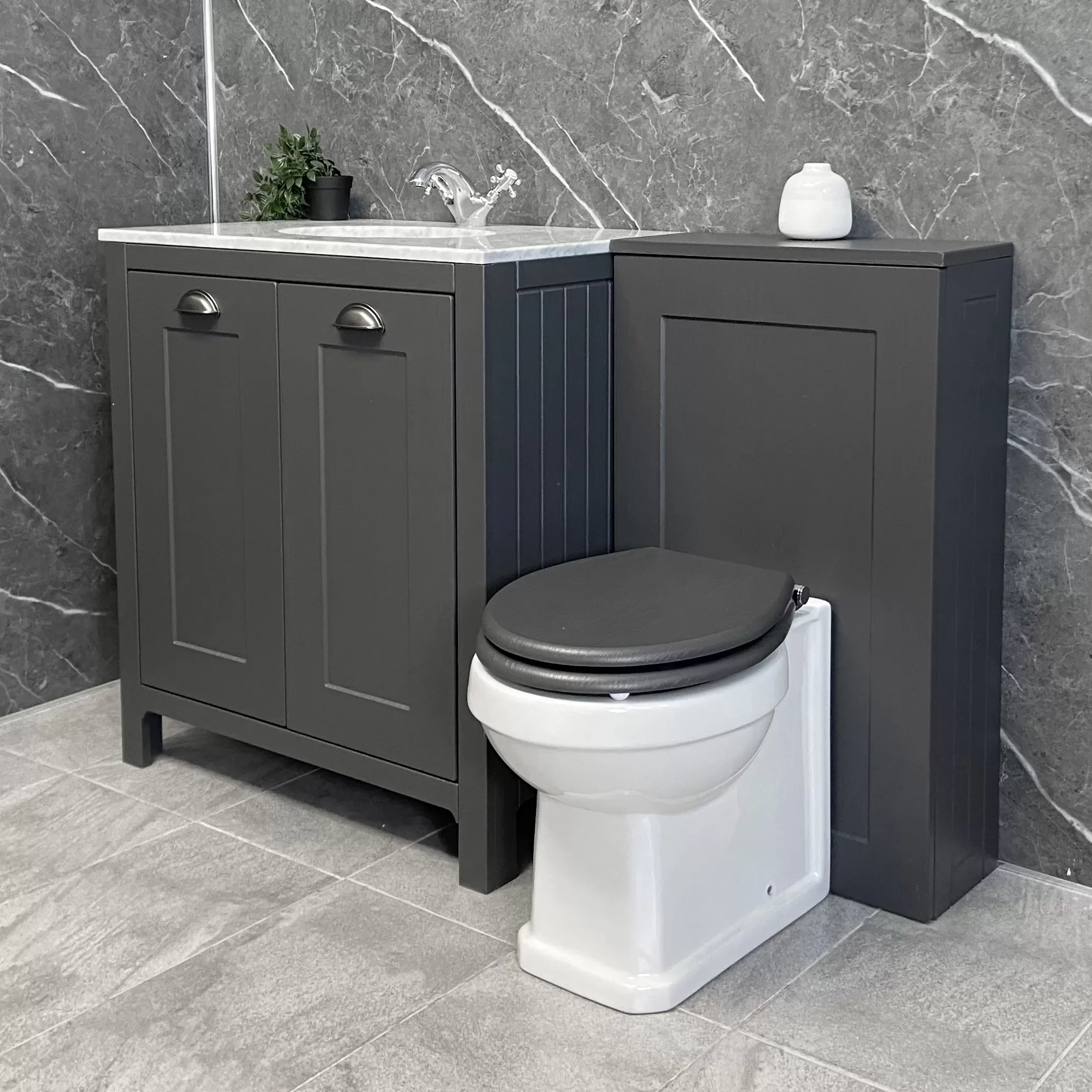Salisbury Traditional 1300mm Dark Grey Vanity Set Inc Toilet & Marble Worktop 4 Salisbury Traditional 1300mm Dark Grey Vanity Set Inc Toilet & Marble Worktop - Image 3