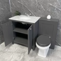 Salisbury Traditional 1300mm Dark Grey Vanity Set Inc Toilet & Marble Worktop 12 Salisbury Traditional 1300mm Dark Grey Vanity Set Inc Toilet & Marble Worktop -Comparethebathroom Shop Soulbury Dark Grey Vanity Set Open KIT974 jpg webp