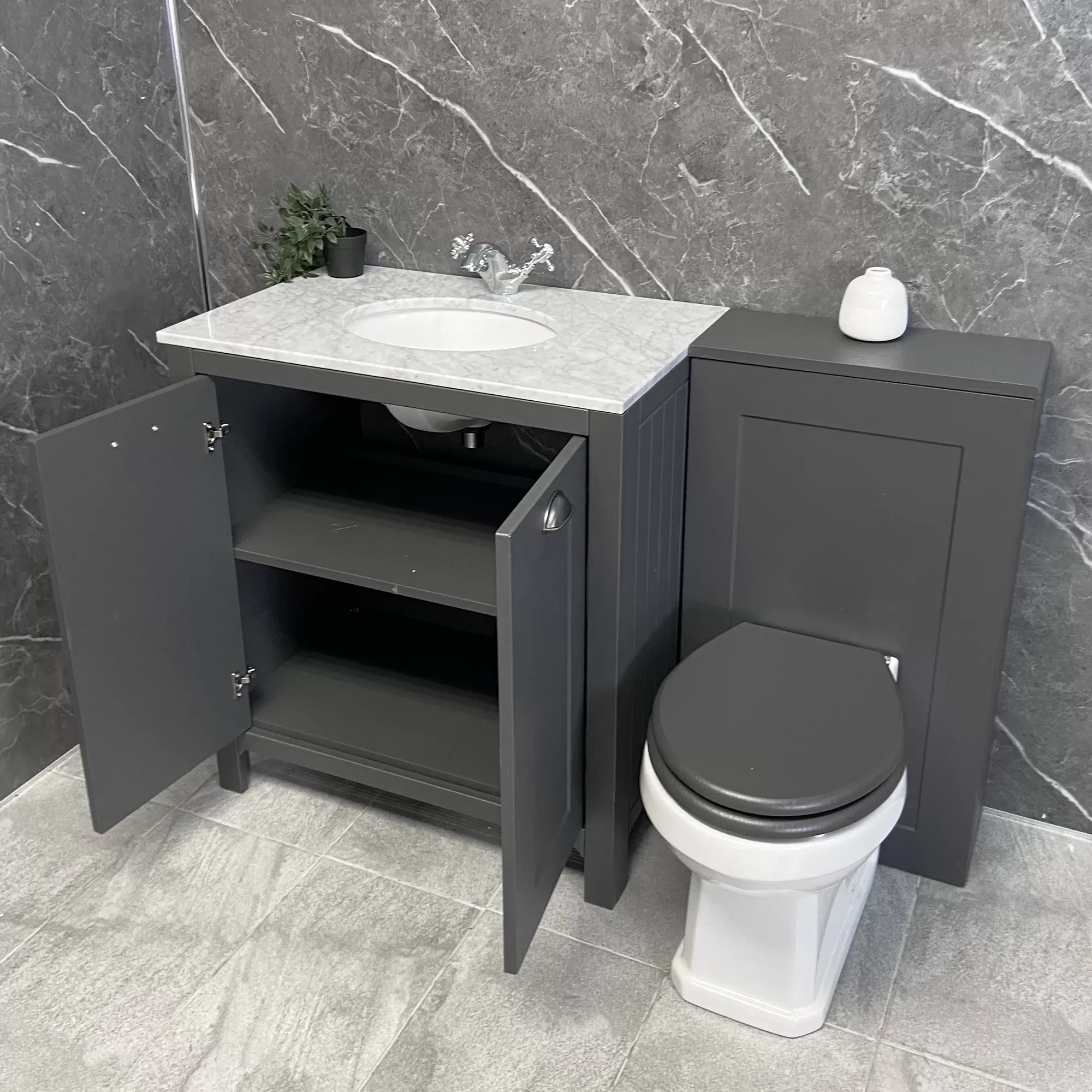Salisbury Traditional 1300mm Dark Grey Vanity Set Inc Toilet & Marble Worktop 5 Salisbury Traditional 1300mm Dark Grey Vanity Set Inc Toilet & Marble Worktop - Image 4