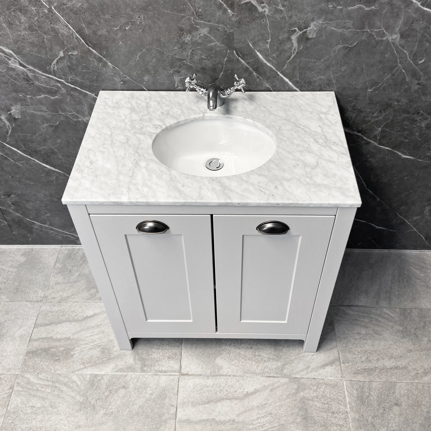 Salisbury Traditional 800mm Light Grey Vanity Unit With Marble Worktop & Basin 4 Salisbury Traditional 800mm Light Grey Vanity Unit With Marble Worktop & Basin - Image 2