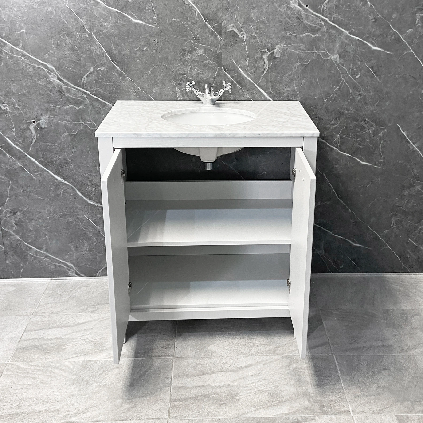 Salisbury Traditional 800mm Light Grey Vanity Unit With Marble Worktop & Basin 5 Salisbury Traditional 800mm Light Grey Vanity Unit With Marble Worktop & Basin - Image 3