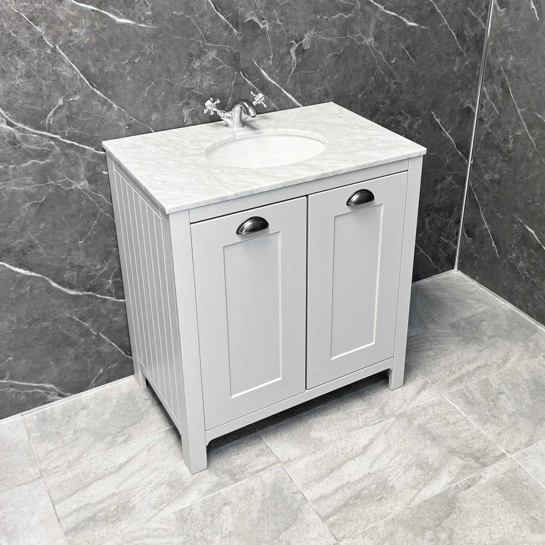 Salisbury Traditional 800mm Light Grey Vanity Unit With Marble Worktop & Basin 7 Salisbury Traditional 800mm Light Grey Vanity Unit With Marble Worktop & Basin - Image 5
