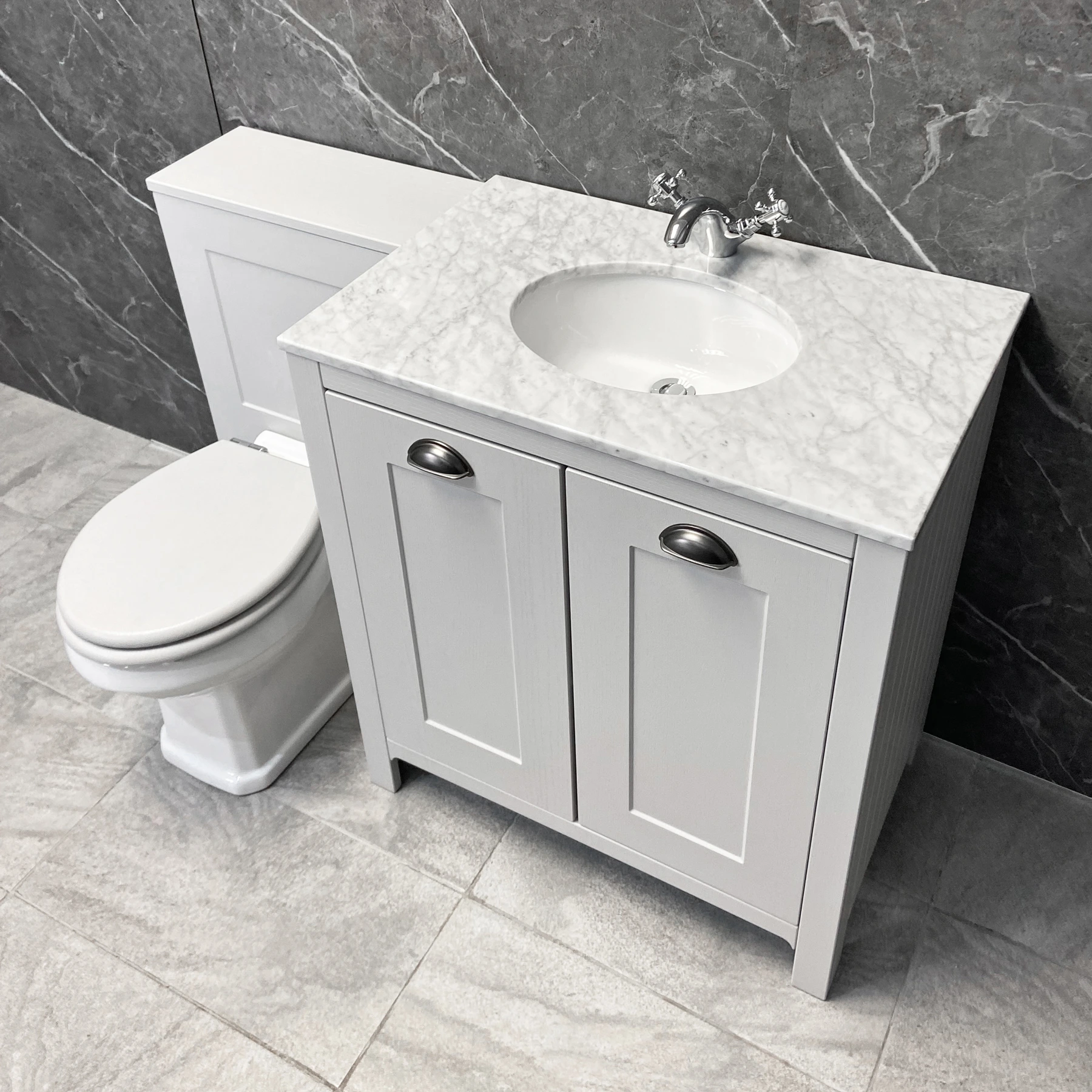 Salisbury Traditional 1300mm Light Grey Vanity Set Inc Toilet & Marble Worktop 4 Salisbury Traditional 1300mm Light Grey Vanity Set Inc Toilet & Marble Worktop - Image 2